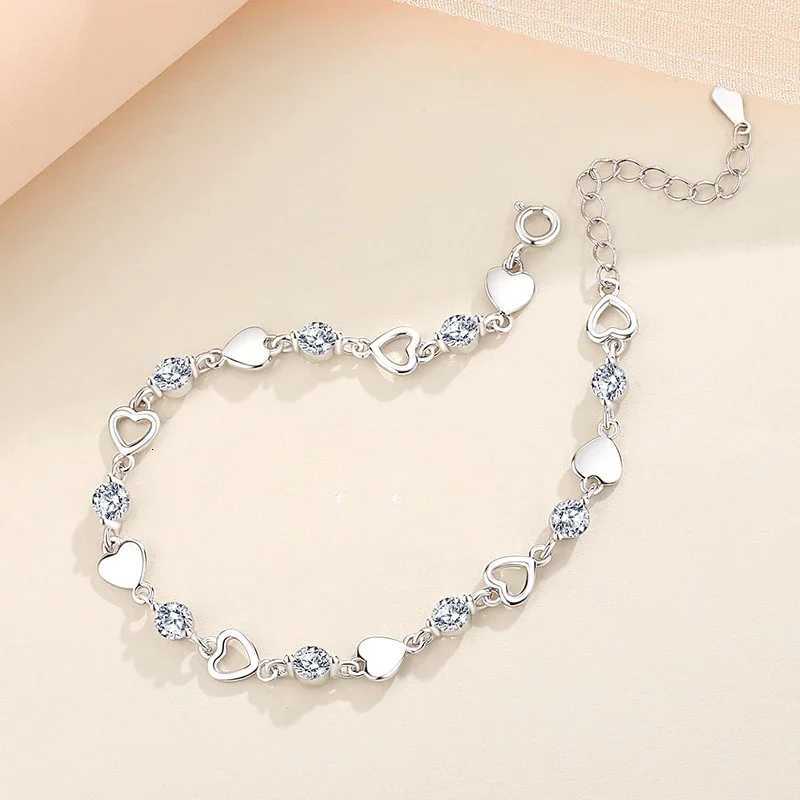 925 Sterling Silver Hollow Heart Zircon Bracelets For Women Korean Sweet Sparkling Adjustable Chain Bracelet Fashion JewelryT251110