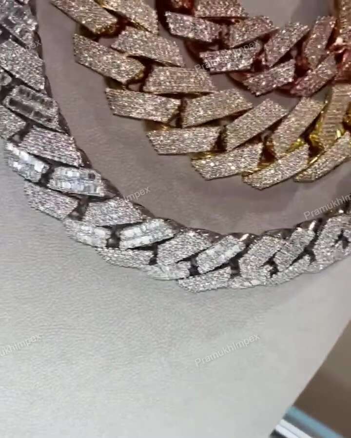 high-quality pure sier Miami Cuban necklace moissanite inlaid with rose gold electroplated hip-hop chain, direct manufacturer
