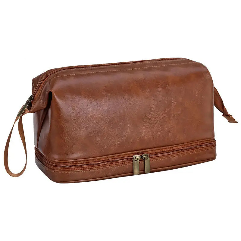 PU Leather Waterproof Toiletry Bag Mens Travel Multifunctional Bag Womens Cosmetics Toiletries Storage Bag Zipper Storage Bag 251110