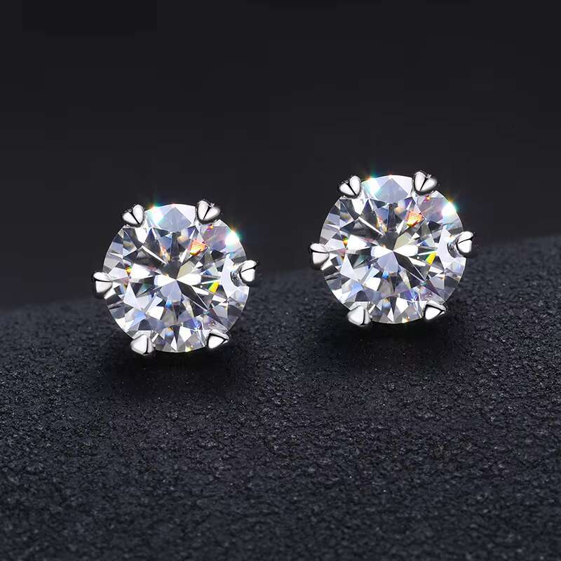 Fine Jewelry 6.5mm Hidden Halo Studs Earrings 925 Sterling Silver Claw Setting Round VVS Moissanite for Womens Party Gift