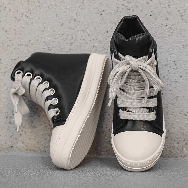 Spring New High-top Ro Bread Leather Surface Height-increasing Thick-soled Board Chubby Shoes Versatile Short Boots
