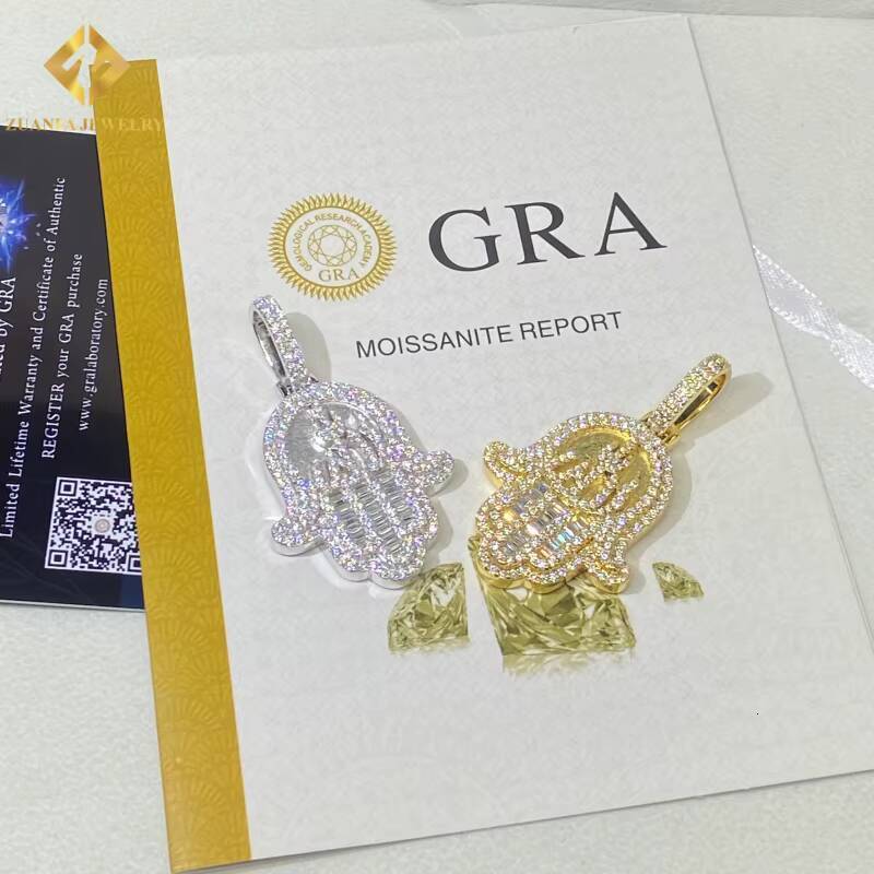 Hot Sale VVS Moissanite Hand Pendant Baguette Cut 925 Sterling Silver Ice Out Moissanite Pass Diamond Tester Jewelry with GRA