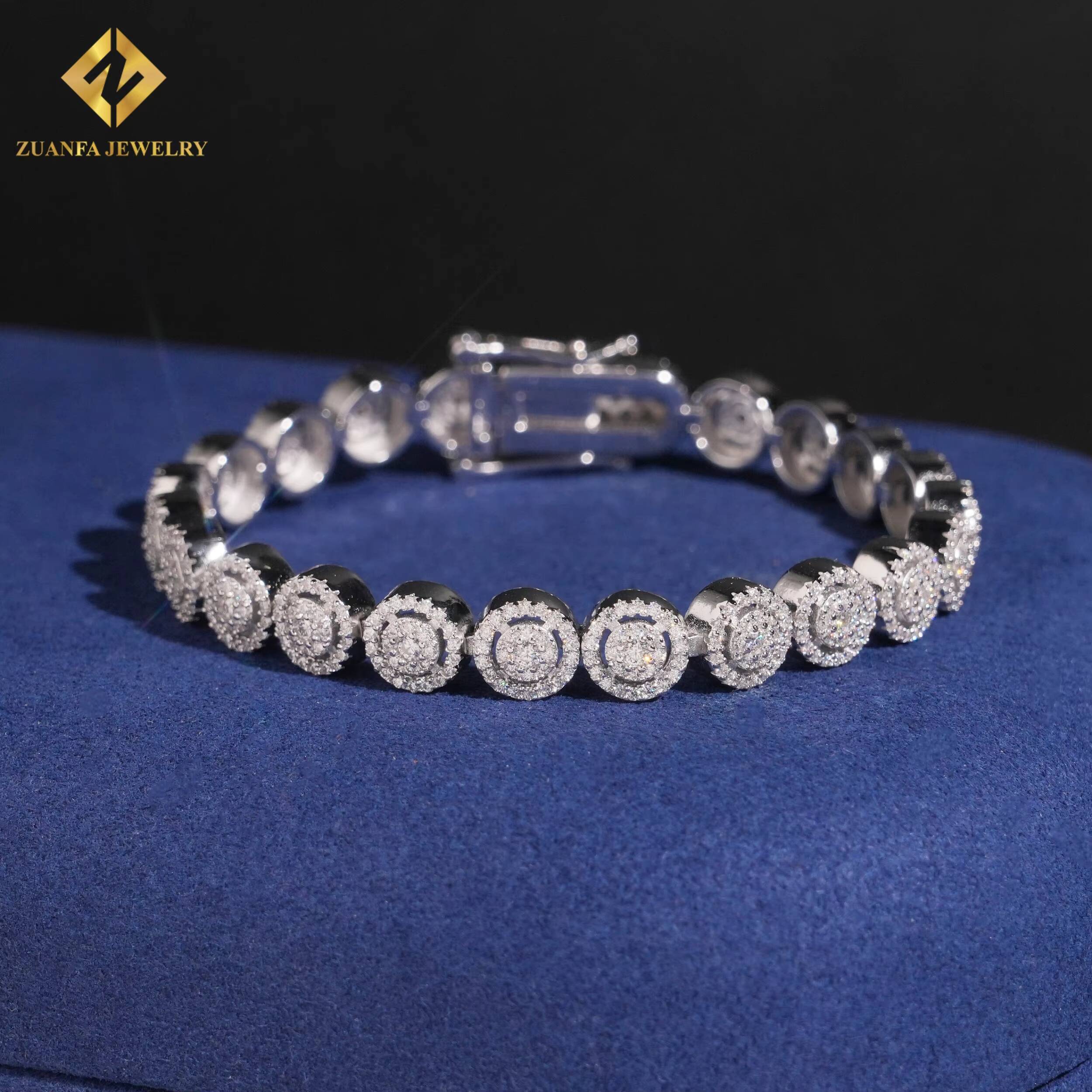 Hip Hop Styles Men Moissanite Diamond Fine Jewelry 925 Sterling Silver 8mm Iced Out Bracelet Pass Diamond Tester