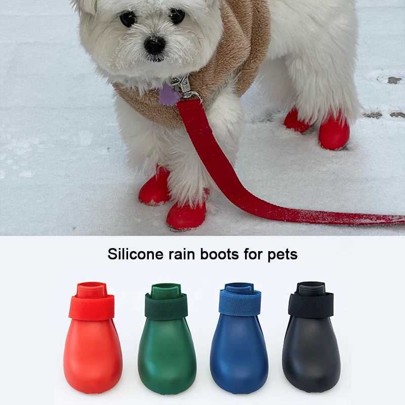 New Arrival 4 waterproof pet cat rain boots anti slip silicone pet dog rain boots outdoor rubber boots suitable for small medium and large dogs Z25041