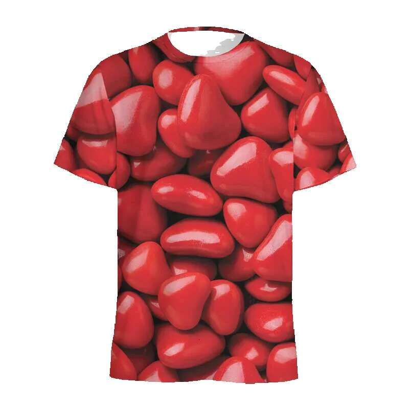 Summer round neck short sleeved colorful pattern men's full printed candy casual oversized T-shirt