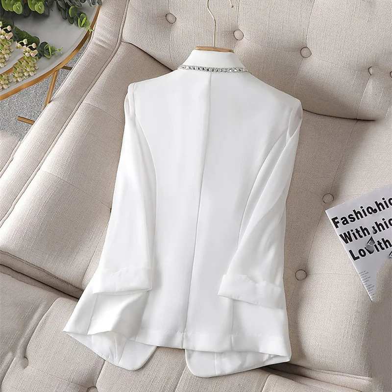 Womens Blazer DiamondEncrusted Summer Jacket White Suit Women Fashion Thin 4XL 251110