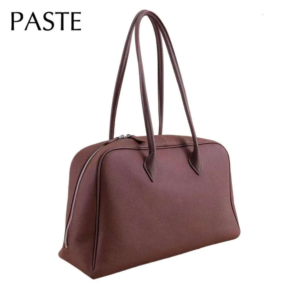 Simple Imported Cow Leather Large Tote Business Style Commuter Office Ladies Armpit Shoulder Bag All-Match Travel Handbag