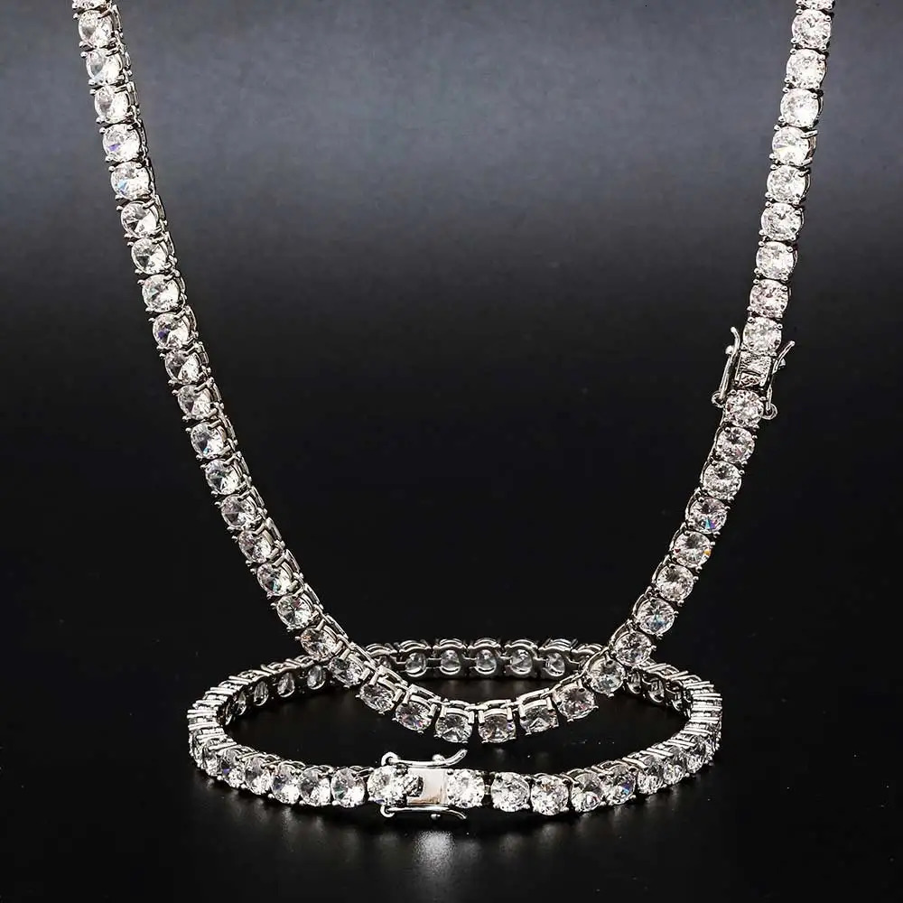 Hip Hop Jewelry 1 Row Iced Out Tennis Chain Bling CZ Men Diamond Cubic Zirconia Choker Necklace Women Drop 250409
