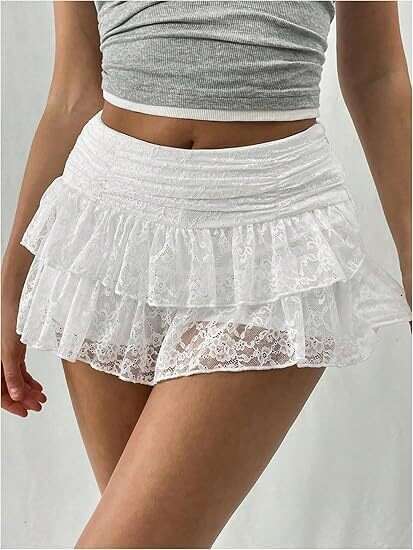 Cross-border European and American Style Multi-layer Cake Stacking Hot Girl Sexy Lace Trim Short Half Skirt
