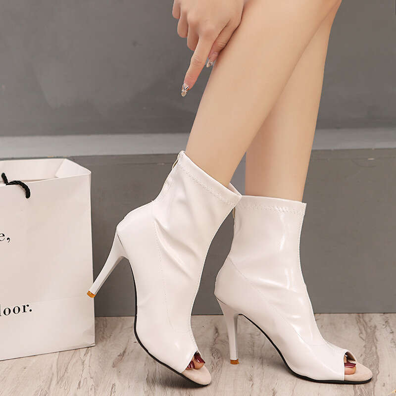 Woman Sandals Autumn New Sexy Fish Mouth Open Toed High Cool Thin Heels Round Head Jazz Dance Short Boots