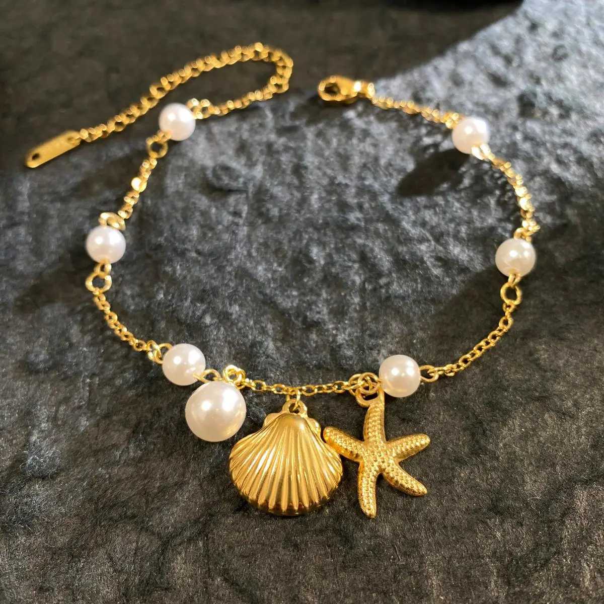 Stainless Steel Shell Pearl Starfish Drop Chain Bracelet Bangle for Women High Quality Jewelry Ocean Style Summer AccessoriesT251110