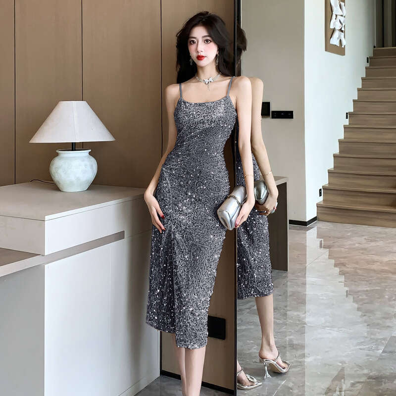 Women's Clothing Wholesale Southeast Asia Sequin Strap Shiny Light Luxury Elegant Evening Night club maxi dress SEXY DRESSES FOR WOMEN