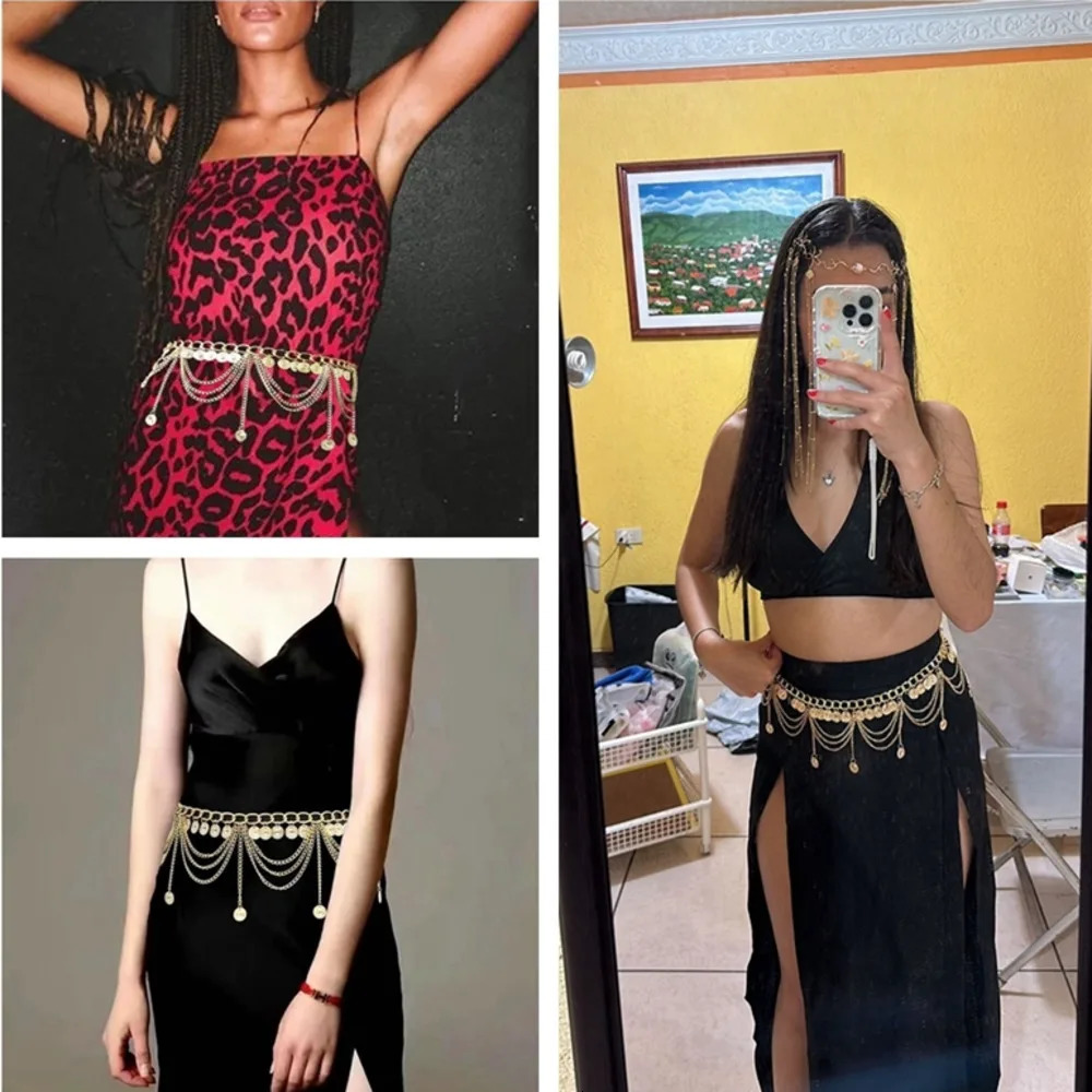 Fashion Belly Dance Waist Chain Female Elegant Gold Coin Tassel Necklace Skin Jewelry Belt 250410
