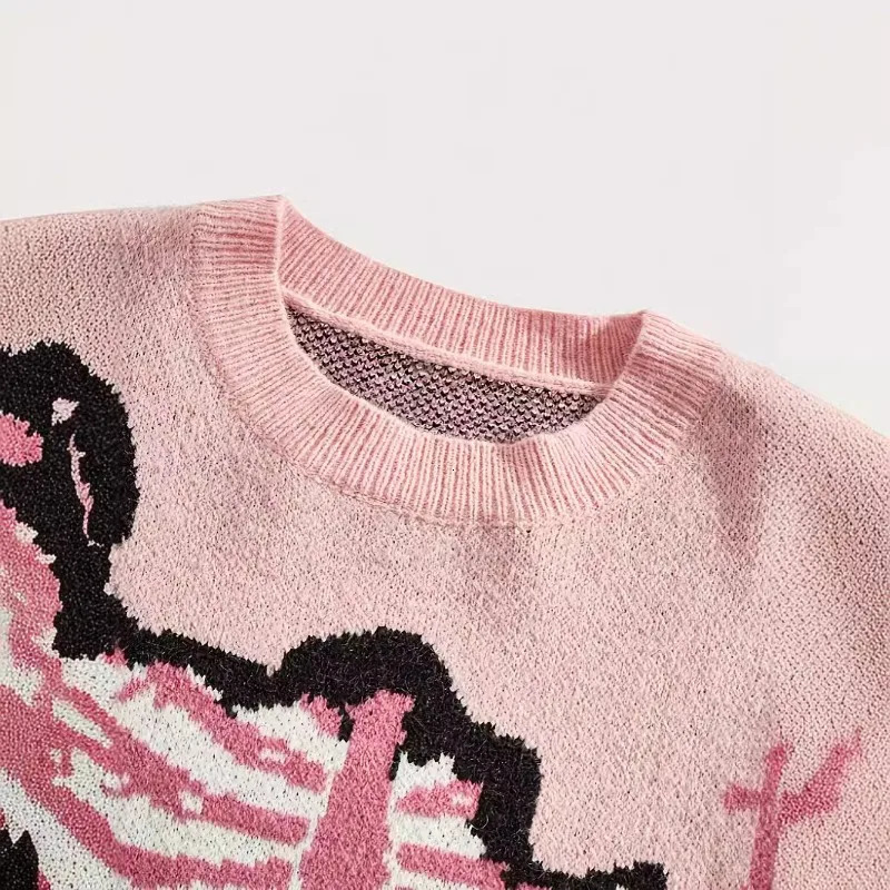 2025 American Y2k Knitted Pullover Autumn Fashion Casual Loose Tops Harajuku Gothic Vintage O-neck Sweaters Mujer 251105