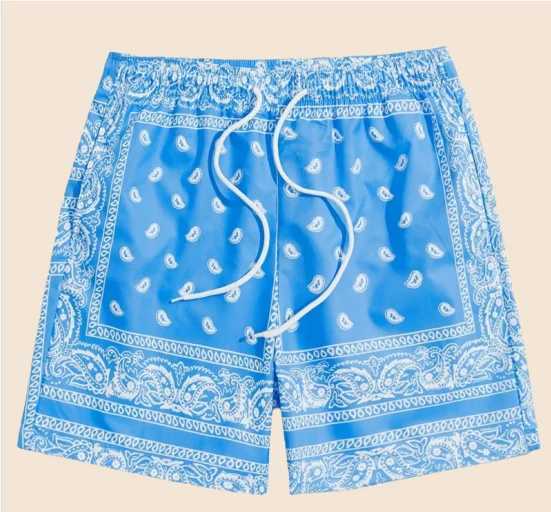 Classic Perris Pattern Beach Shorts for Men Retro Printed Drawstring Board Shorts Vacation Casual Hawaiian Swimwear X250410