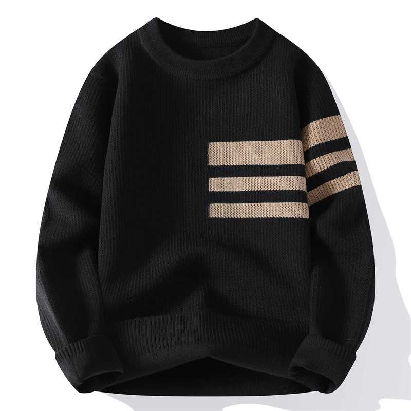 Fashion Mens Autumn/Winter Round Neck Fashion Versatile Sweater Knitwear with Fleece and Thickened Warm Sweater for Middle-aged Y251110
