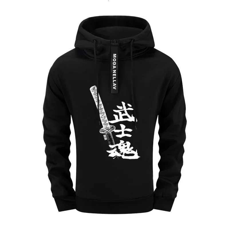 2025 New Mens Half Zip Tracksuit Urban Streetwear Set Hoodie with Sweatpants Autumn Winter Casual Sportswear Japan Bushido Print W251110