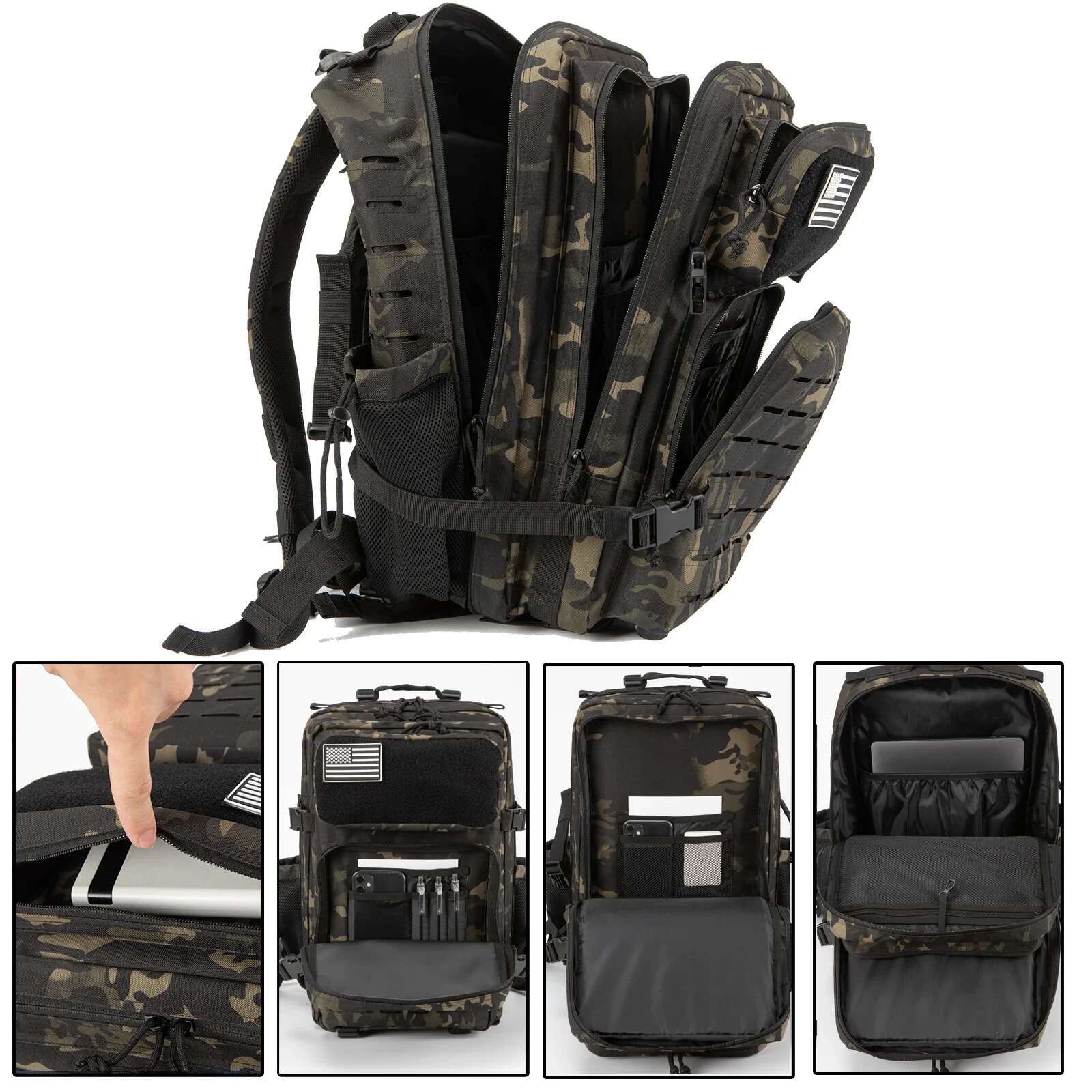 Tactical Backpack Outdoor For Women Men Laser Cut Molle Hiking Day Pack School Bag Gym Rucksack With Dual Cup Holder