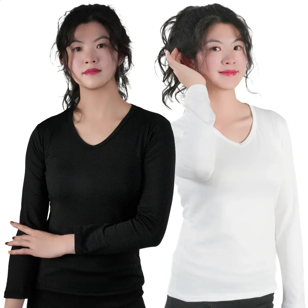 1pc Winter Thermal Underwear Tops Women O Neck Long Sleeve Clothes Bottom Top Black Slim Basic Heating V Neck Thermal T Shirt 251105
