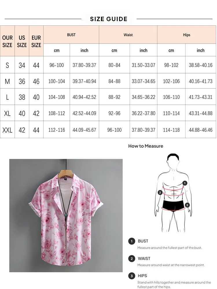 Pink floral print beach mens summer casual short sleeved Hawaiian mens daily top party outfit X250410