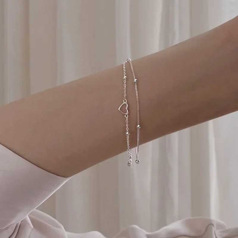 925 Sterling Silver Double Love Heart Hollow Round Beads Bracelet Female Fashion Romantic Jewelry New Classic Adjustable GiftsT251110