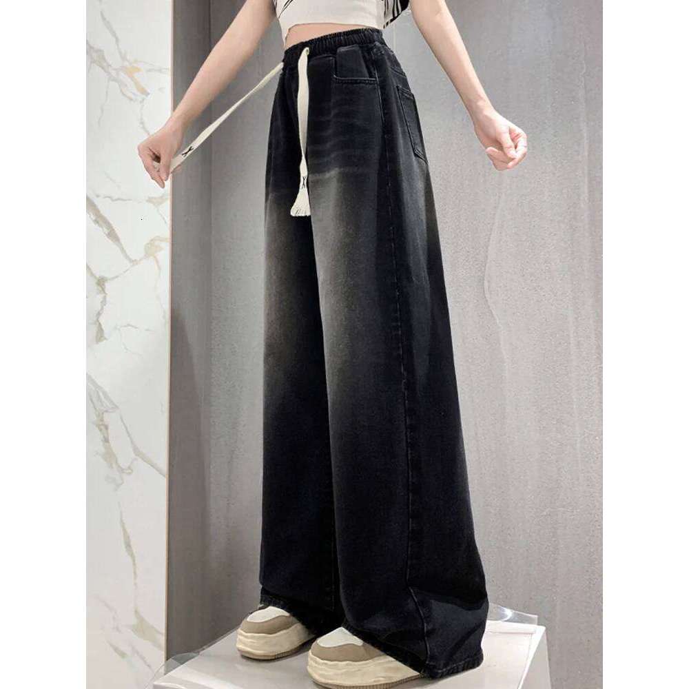High Elastic Wasit Plus Size For Women 2025 Autumn New Arrival Full Length Black Jeans Woman Streetwear Casual Denim Pants