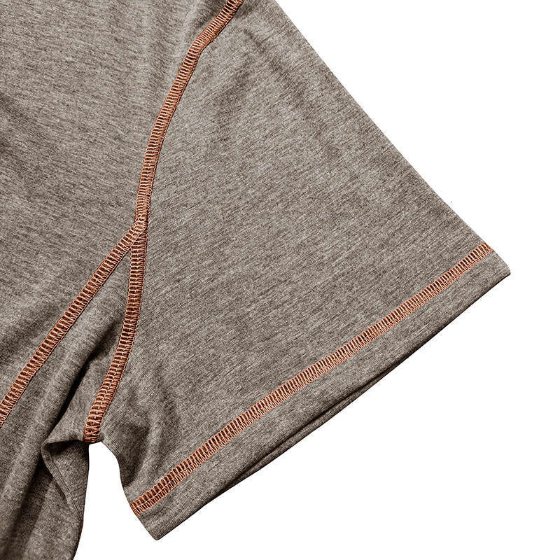 Summer European and American Short sleeved Henley Shirt Round Neck Color blocked Top T-shirt Men's Wear 2025 New Casual Versatile Fashion Clothin