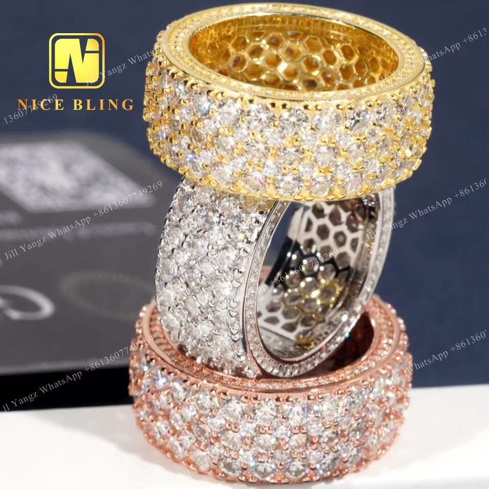 NEW ARRIVAL Affordable Side Setting Band Ring 3 Rows Moissanite Championship Ring 925 Silver Rings Hip Hop Fine Jewelry Unisex