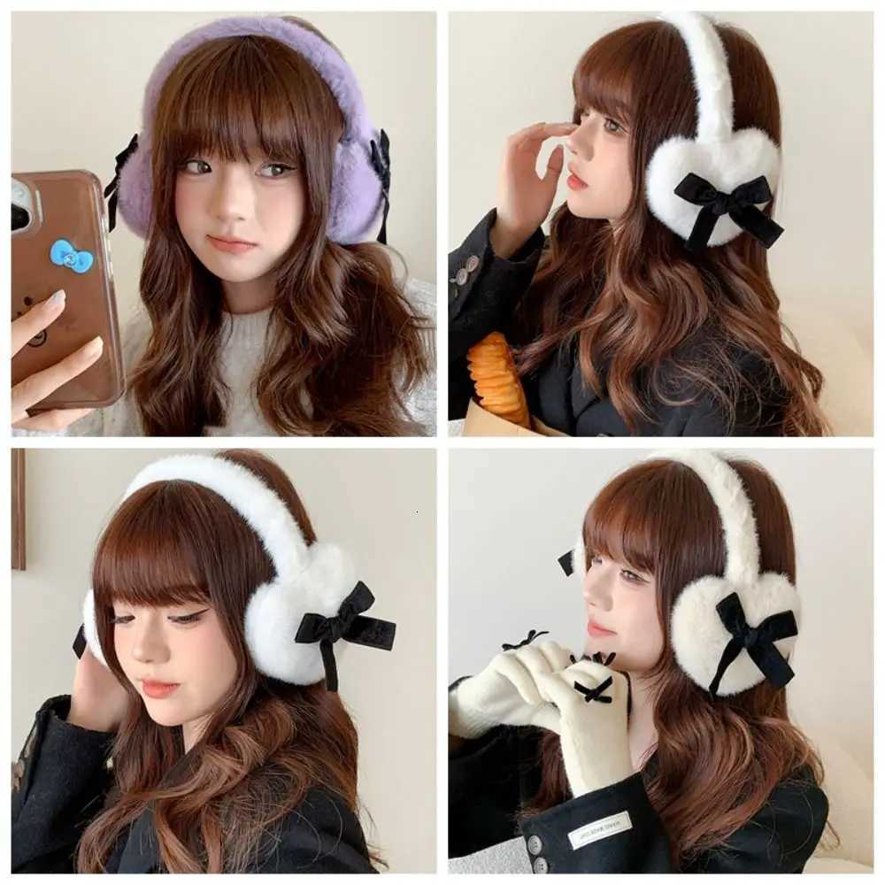 Cute Plush Bow Tie Earmuffs Cold Protection Warm Heart Fluffy Ear Muffs Woman Ear Cover Winter W251110
