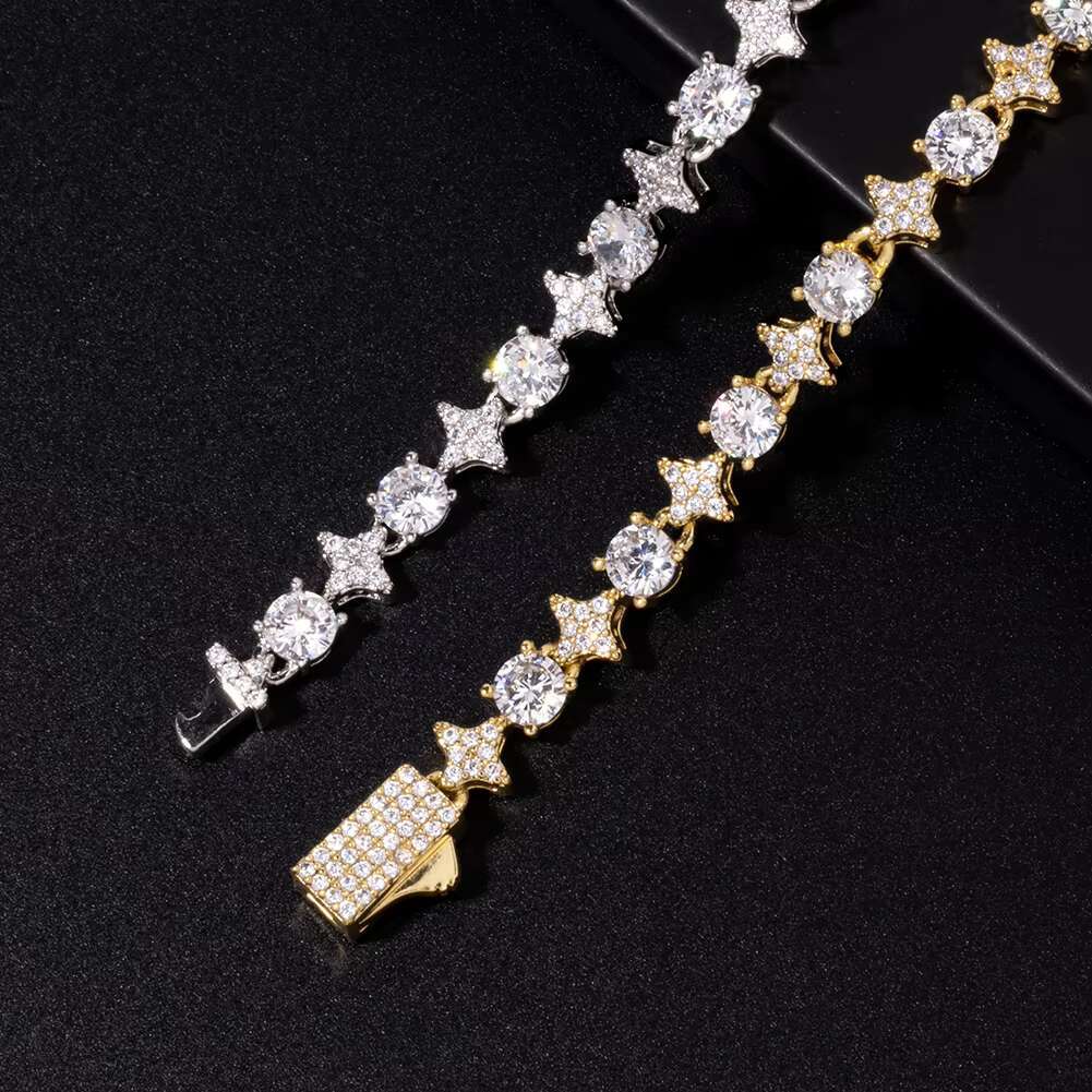 Exquisite 5mm Silver Moissanite Star Tennis Bracelet Sparkling Moissanite Gems With Secure Spring Clasp Elegant Necklaces