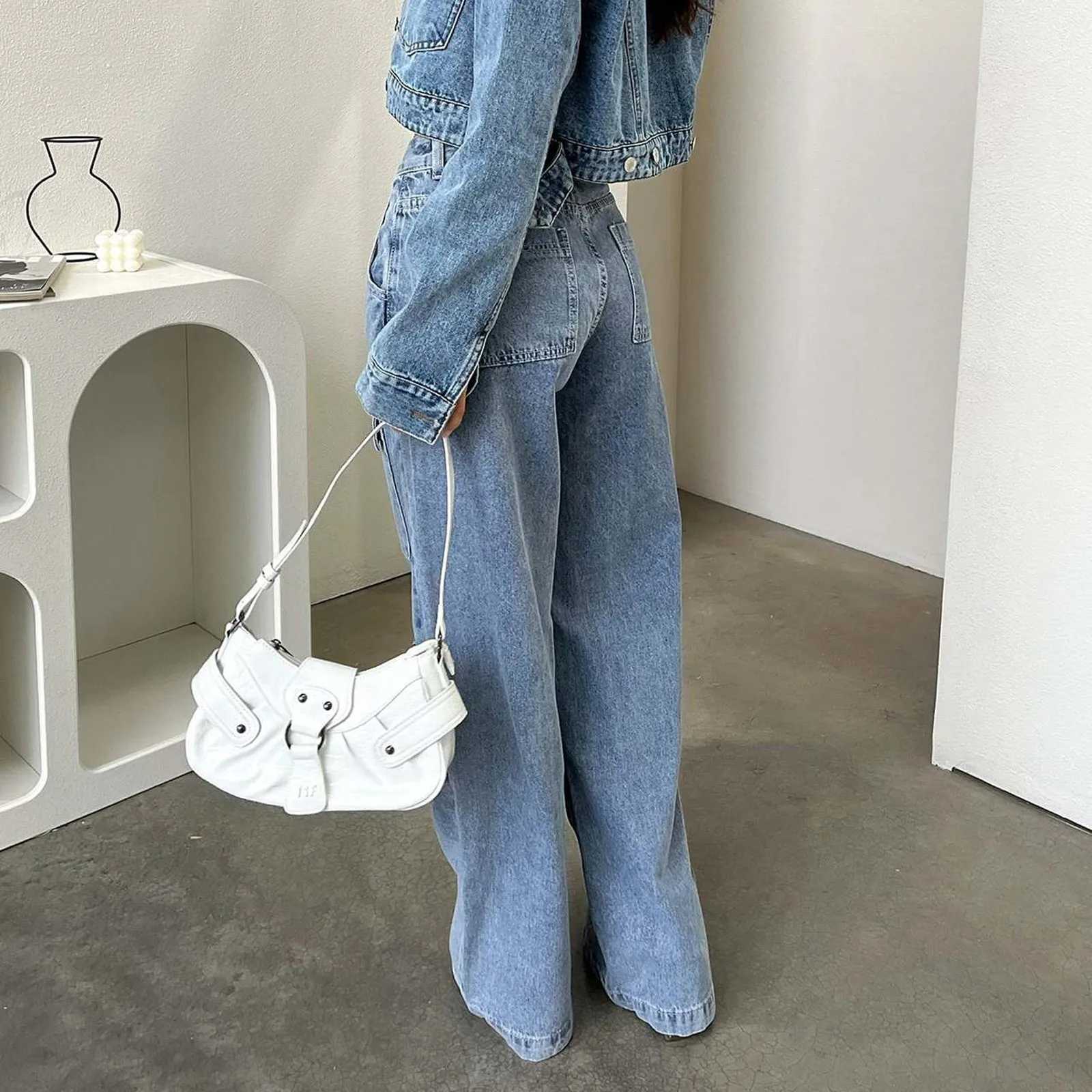 Girls Harajuku Style Hip Hop Baggy Jeans Wide Leg Mid-Low Waist Jeans Multi-pockets Boyfriends Vintage Cago Pants C251110