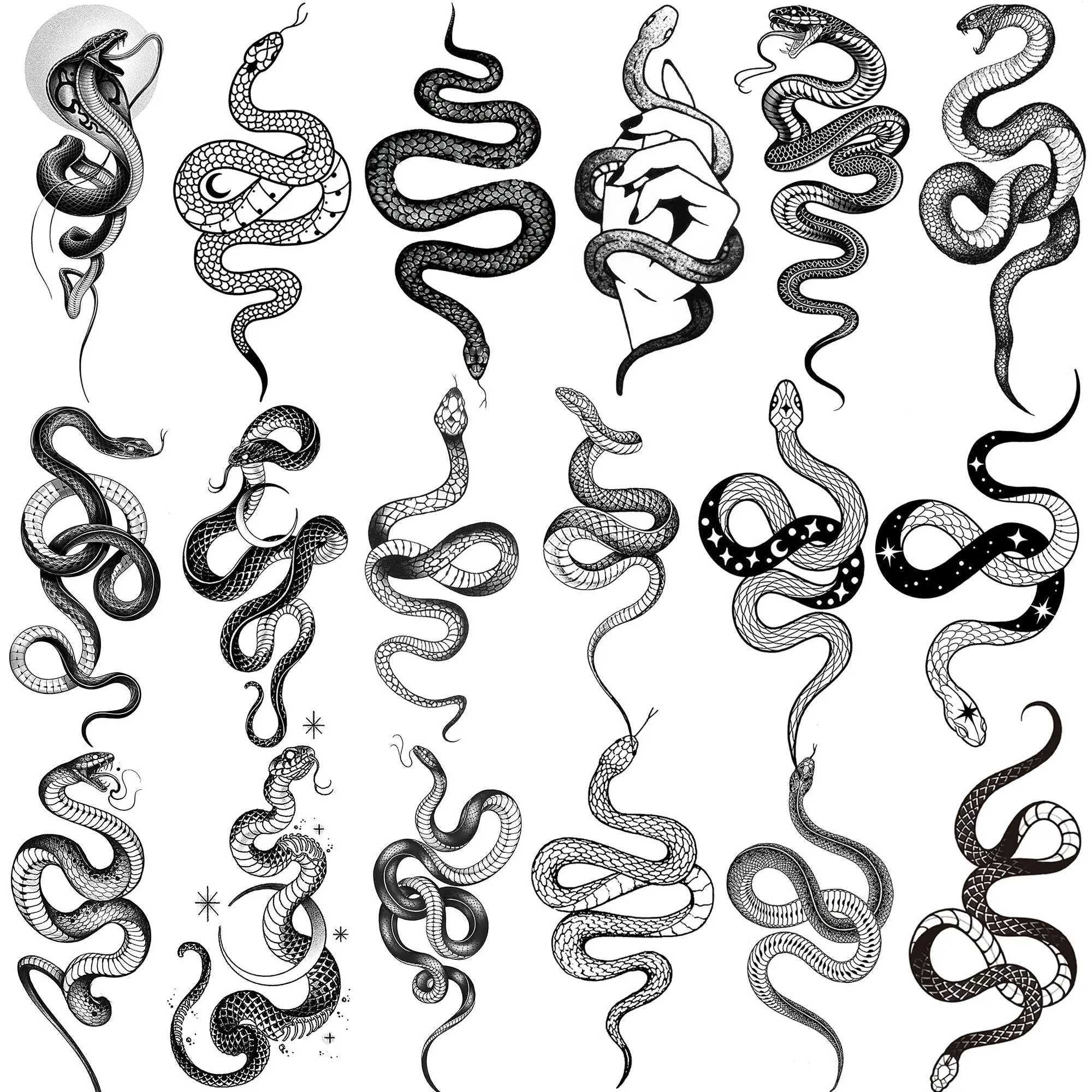 18 mini snake temporary tattoos suitable for men women neck prosthetic hand tattoo stickers DIY mini black snake holiday tattoo stickers W250410