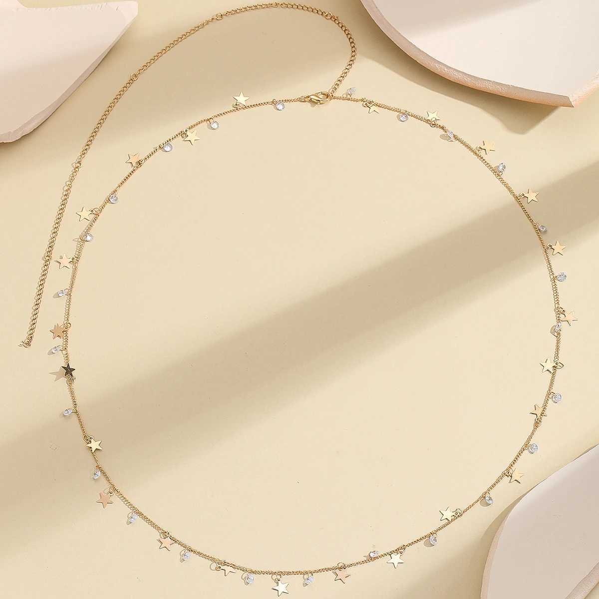 Dynamic exquisite and fashionable laser plated body chain with numbered star shaped patches and sparkling gemstone body chain X250410