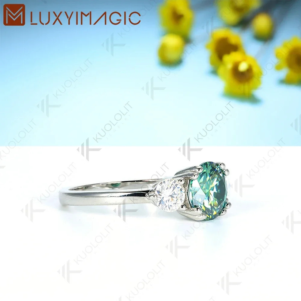 Luxyimagic 2CT Cyan and 08ct White Rings for Women Round Cut Solitaire Ring for Engagement Wedding Party 251103