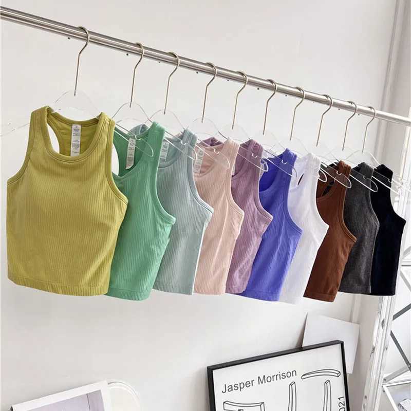 Solid rib womens sports vest top Y-shaped soft yoga vest breathable quick drying running T-shirt comfortable detachable chestXJ250410