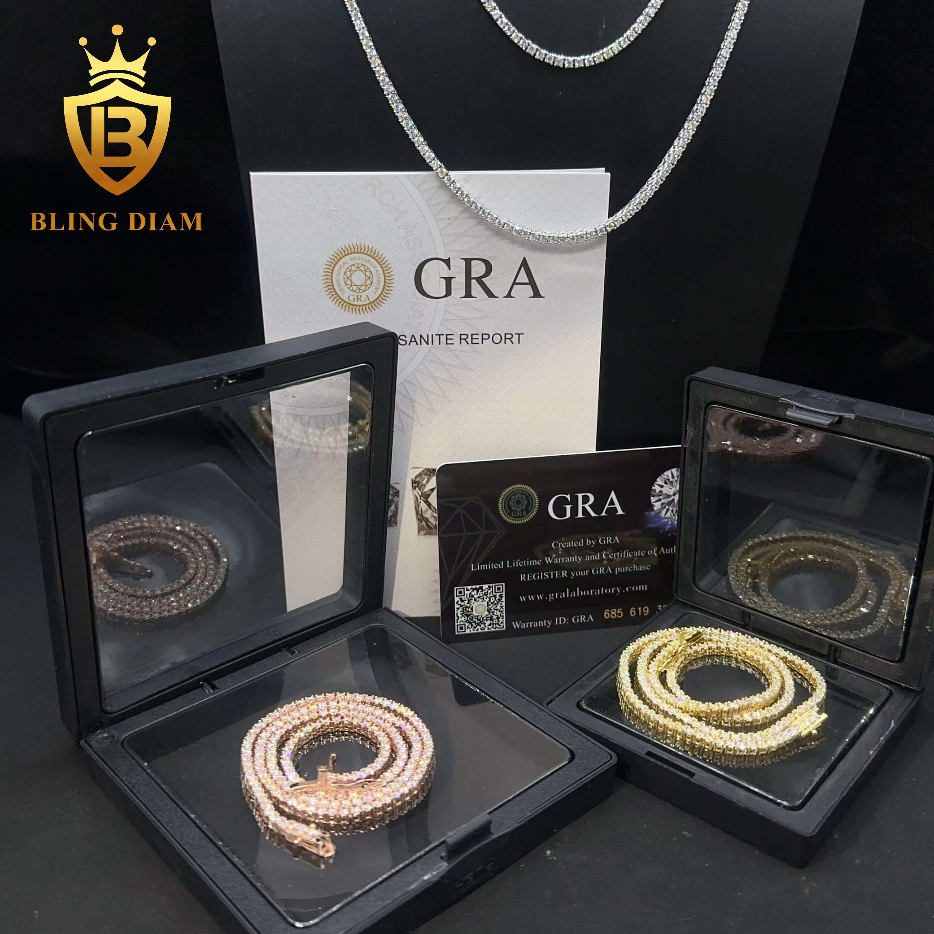 Pass Diamond Tester 925 Sterling Silver Hiphop Chain 2mm 3mm 4mm 5mm 6.5mm VVS Moissanites Diamond Fashion Tennis Chain