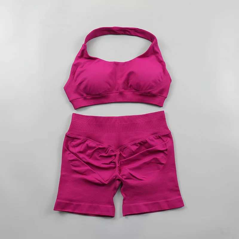 Impact shorts set seamless set womens camisole sports bra low waist pleated Bum gym shorts 2-piece sportswear workout suit W250410