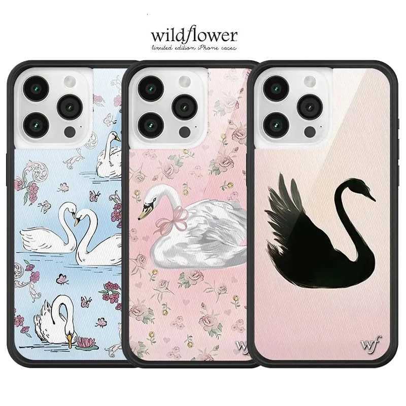 Wildflower 3D Black Swan Phone Case for 12 13 14 15 16 17 Pro Max Plus Fashion Sweet-Swan Lake Soft Edge Back Cover CasesXJ251110