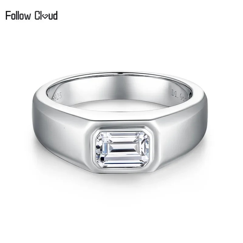 Follow Cloud 57mm 10ct Emerald Cut Diamond Engagement Ring for Men 925 Sterling Silver Plated 18K Gold Wedding Band 251103