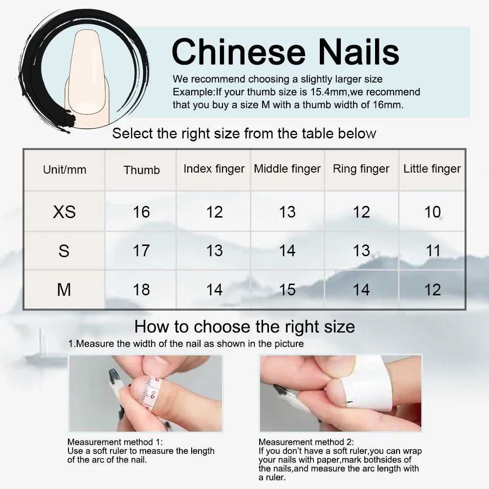 0Pcs Bamboo Chinese Style Fashion nail polish Poetry Painting Design Press Nail Set Reusable Full Cover Acrylic Nail Art W250410