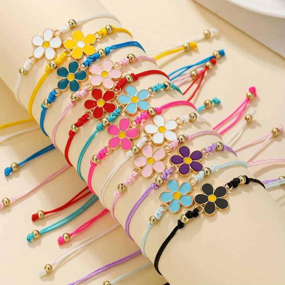 12pcs Set of Sweet and Adorable Colorful Floral Elements Adjustable Handmade Braided Bracelets Perfect for Daily WearT251110