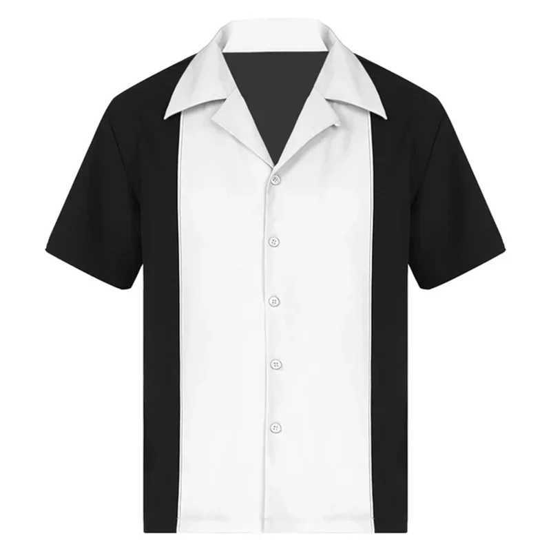 2024 Summer New Bowling Shirt Retro Short Sleeve Button Casual Multi Color Striped Collar 5XL X250410