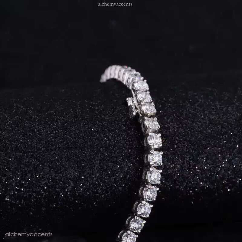 Starsgem Gold 4mm Round Mossinate Dia Charm Bracelet Sier Moissanite Tennis Chain