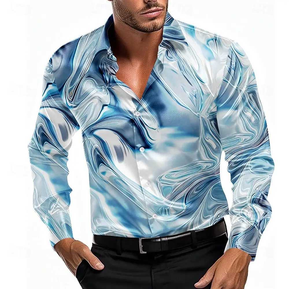 Mens Gradient Waves Marble Shirt Dress Shirt Long Sleeve Fashion Casual Summer Spring Fall Turndown 3D Print Button Up Shirts K251110