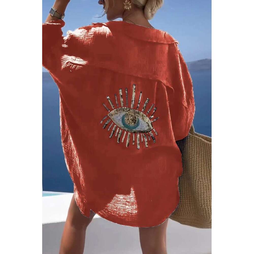 2025 European and American Cross-Border Trade Women's Spring Summer New Amazon Turn-Down Collar Long Sleeve Cotton Linen Casual Fashion Shirt