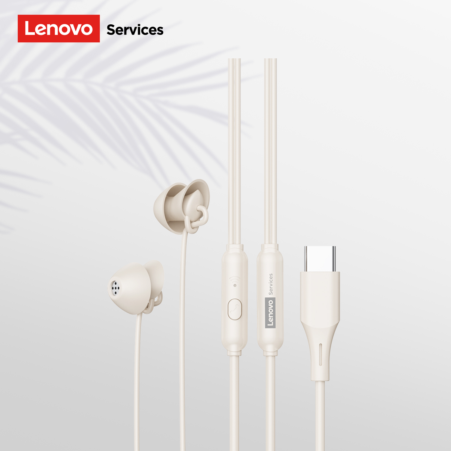 LenovoService Wired Earphones Y107 Type-C In-Ear 3.5mm Sleep Headphones Noise-Cancelling for Gaming Music with HD Mic Stereo Sound, Lightweight Cloud-