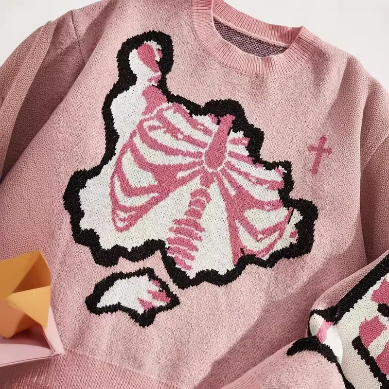 2025 American Y2k Knitted Pullover Autumn Fashion Casual Loose Tops Harajuku Gothic Vintage O-neck Sweaters Mujer 251105