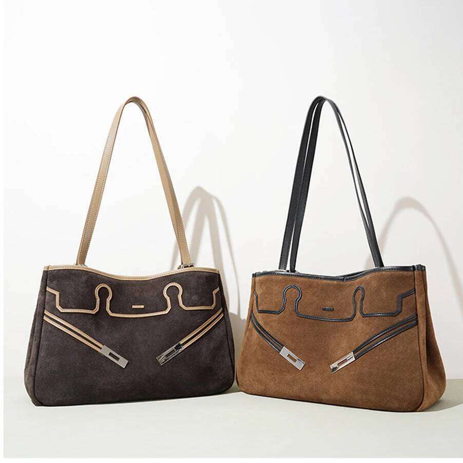 New Women's Bag Matte Cowhide Leather Vintage Niche Design Large Capacity Tote Stylish Top-Handle Commuter Handbag For Work Suotong1110