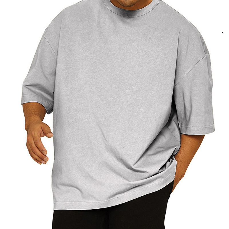 Hip hop style short sleeved sports fitness plus size T-shirt for mens running casual loose cotton exercise