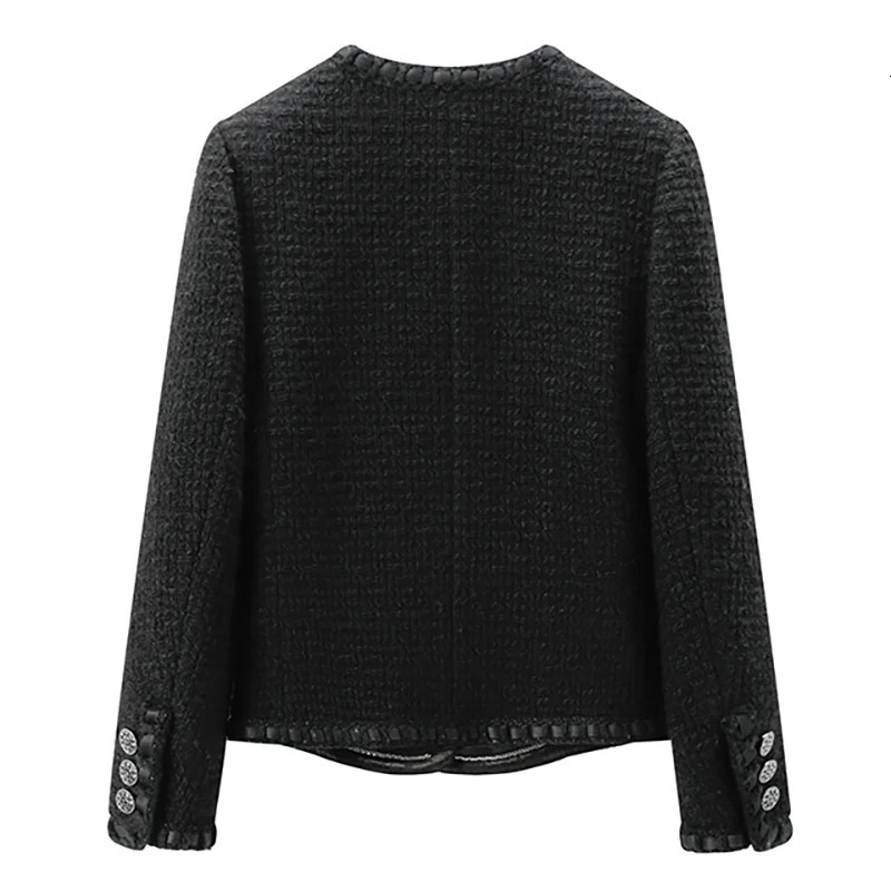 Su Li Autumn and Winter Black Round Neck Tweed Long Sleeve Single Breasted Ladies Elegant Casual Fashion Lady Jacket 251110